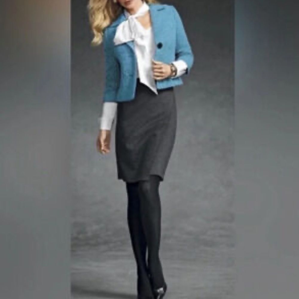 CAbi Turquoise Blue Crop Wool Blend Blazer Jacket | Size 4